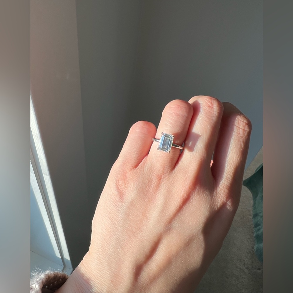 2.5 Ct Emerald Cut Moissanite Engagement Ring in Sterling Silver Size 4